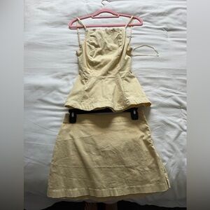 Free People Soft Yellow Two-Piece Peplum Top and Skirt Set